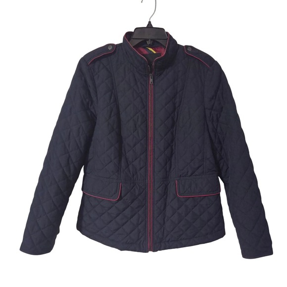 Talbots Jackets & Blazers - Talbots Quilted Jacket Navy Red Trim Full Zip Military Equestrian Style L